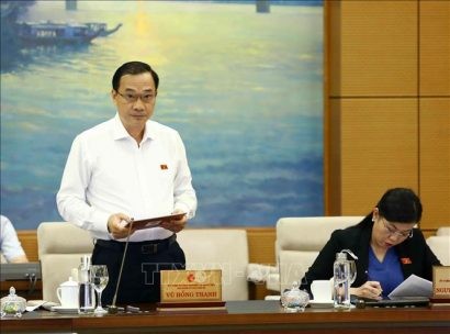 Chủ nhiệm Ủy ban Kinh tế của Quốc hội Vũ Hồng Thanh trình bày báo cáo thẩm tra. Ảnh: Văn Điệp/TTXVN 