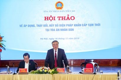 Chánh án TANDTC Nguyễn Hòa Bình phát biểu khai mạc tại hội thảo 